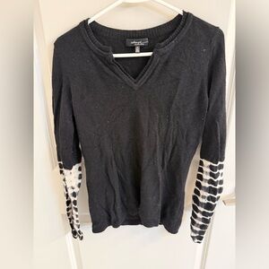 Saks Fifth Avenue Black Cashmere Sweater with Striped Sleeves
